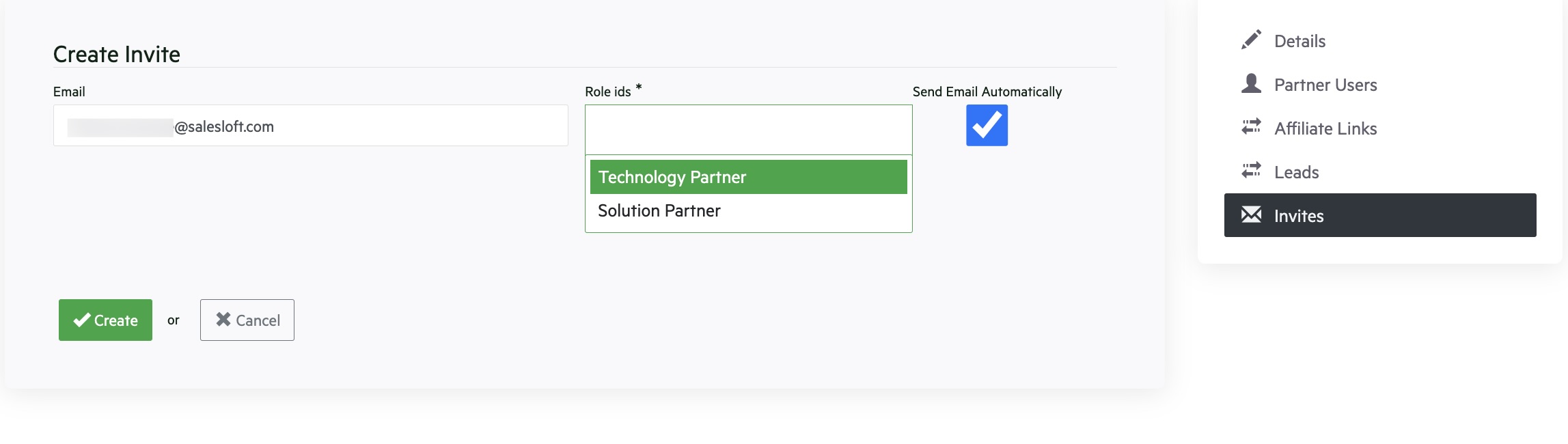 Create Invite Form